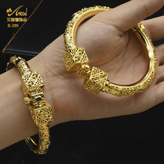 Renevo Hot Sale Gold Plated Copper Bracelet 24K Bridal round Beads Wedding Jewelry Dubai Women Open-Ended Bracelet