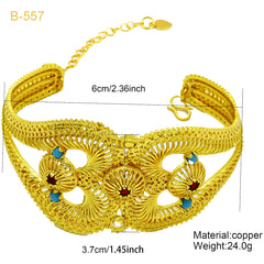 Renevo Vietnam Xinjiang Alluvial Gold Brass Gold-Plated Hollow Flower Ancient Big Bracelet Women's Non-Fading Push-Pull Lotus Seedpod Bracelet