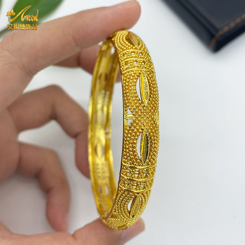 Renevo 24K Gold Plated Bracelet Dubai Wedding India Nigeria Women's Bride Alluvial Gold Bracelet Jewelry