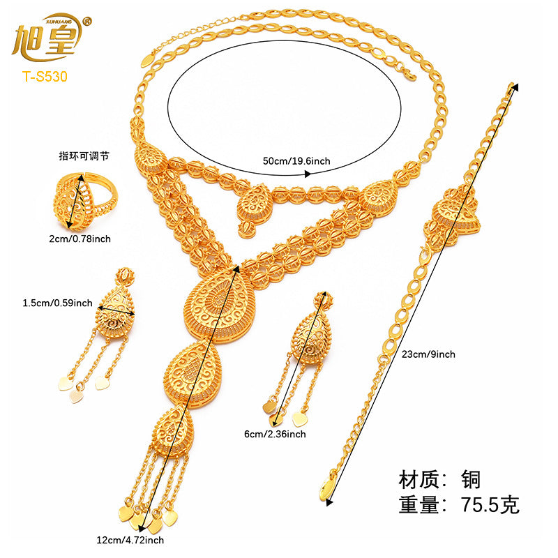 Renevo Hot Selling Dubai Gold Not Easy to Fade Tassel Necklace Bracelet Ring Earrings Suit Manufacturer