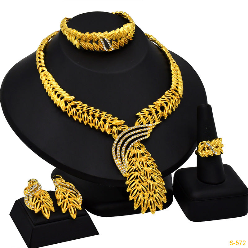 Renevo 24K Dubai Gold Jewelry Suit African Popular Jewelry Earrings Four-Piece Set Factory in Stock