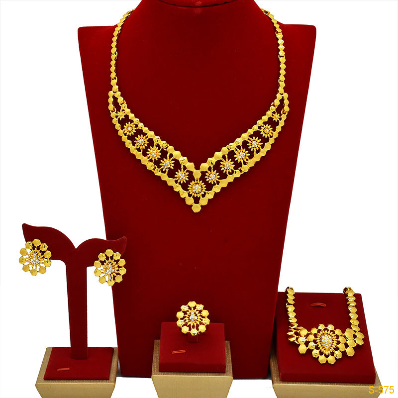 Renevo New 24K Dubai Bride Wedding Jewelry Suit Nigeria Women's Necklace Earring Bracelet Ring Ornament