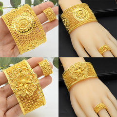 Renevo Middle East Dubai Ornament Gold Plated Bracelet & Ring Set Simple Fashion Banquet Gift in Stock Manufacturer