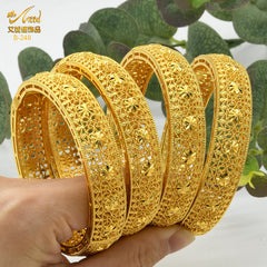 Renevo Middle East Dubai Copper Alloy Bracelet Hot Selling Ladies Alluvial Gold Bracelet Bangles Source in Stock Lot