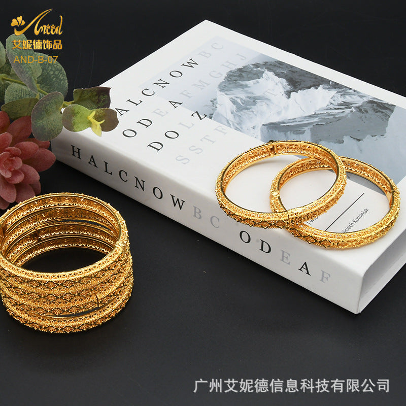 Renevo Delivery Dubai Bride 24K Gold-Plated Hollow Bracelet African Nigeria Ethnic Vietnam Placer Gold Bracelet