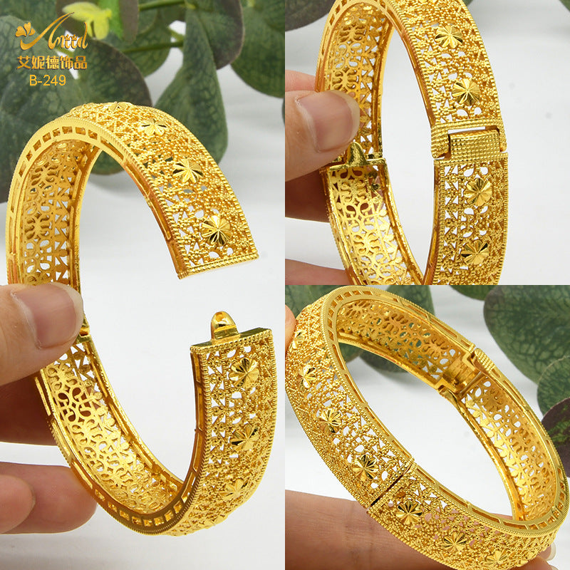 Renevo Middle East Dubai Copper Alloy Bracelet Hot Selling Ladies Alluvial Gold Bracelet Bangles Source in Stock Lot