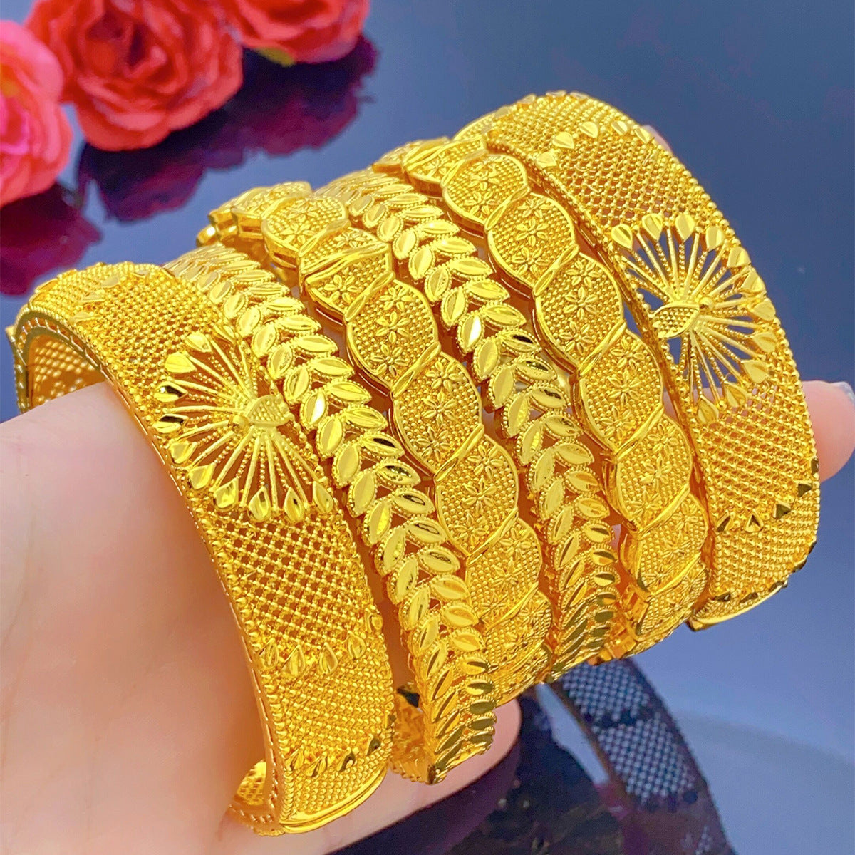 Renevo Xiaohongshu Same Style Vietnam Middle East Alluvial Gold Peacock Bracelet Dubai Bride Wedding Non-Fading Gold-Plated Bracelet