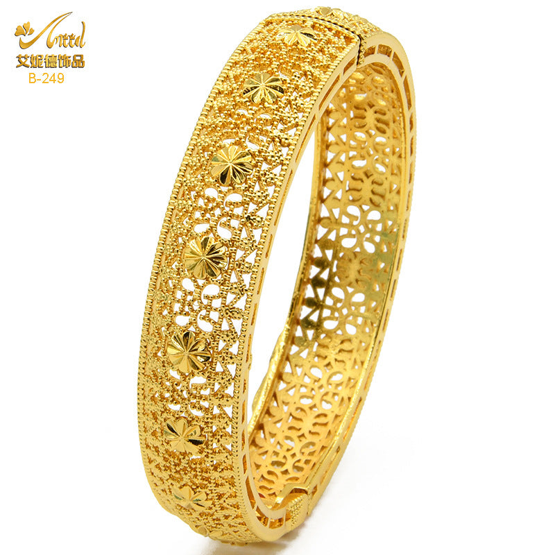 Renevo Hot Selling Women's Alluvial Gold Bracelet Bangles 24K Gold-Plated Hollow Carved Totem Bridal Bracelet