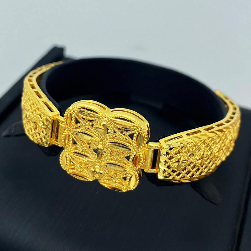 Renevo Aini Deyue Nansha Gold Bracelet Female Hollow Flower Geometric Bracelet Gold-Plated Copper Jewelry Vintage Court Style Jewelry