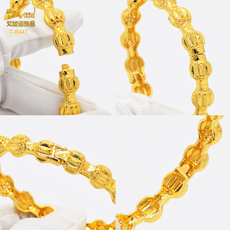 Renevo Hot Selling Bride 24K Gold-Plated Hollow Open-Ended Bracelet Son Ethiopian Women's Alluvial Gold Bracelet Ornament