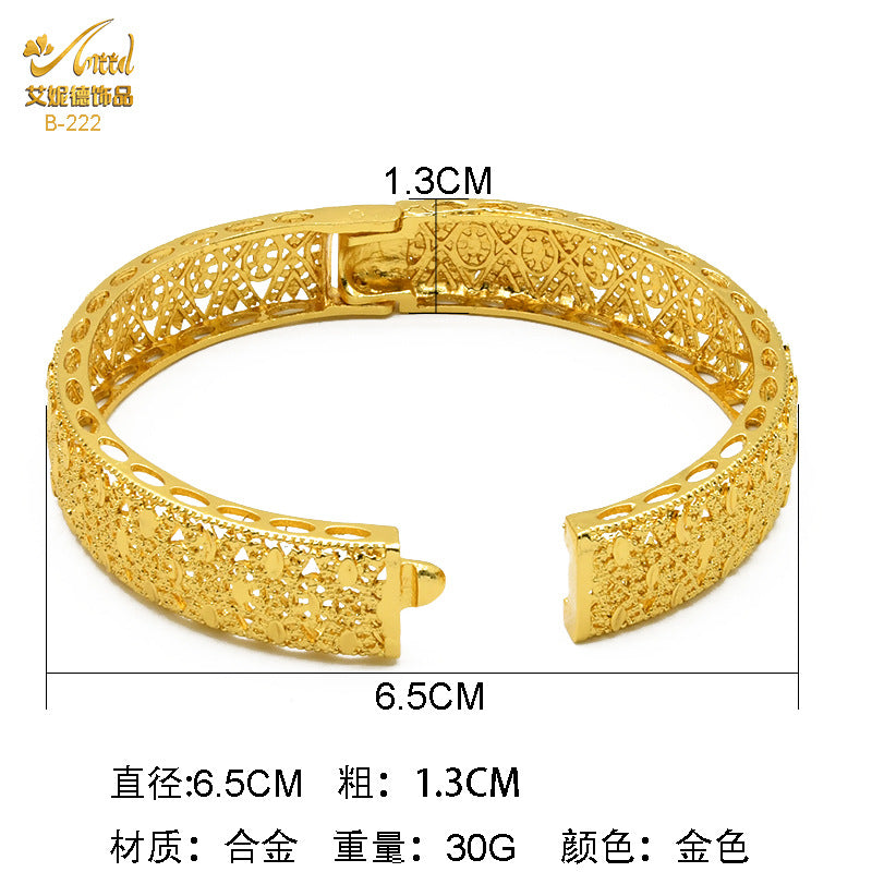 Renevo 24K Dubai Alluvial Gold Bracelet Nigeria Bride Wedding Jewelry Gold Bracelet Women's Banquet Bracelet in Stock