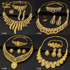 Renevo Dubai Middle East Jewelry Suit Rhinestone Necklace Suit Bracelet Ring Earrings Wedding Necklace Suit in Stock