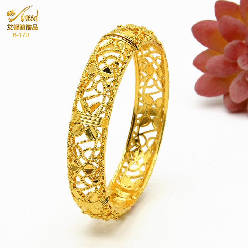 Renevo 24K Alluvial Gold Plated Bracelet Nigeria Bride Wedding Jewelry Gold Bracelet Middle East Women's Banquet Bracelet