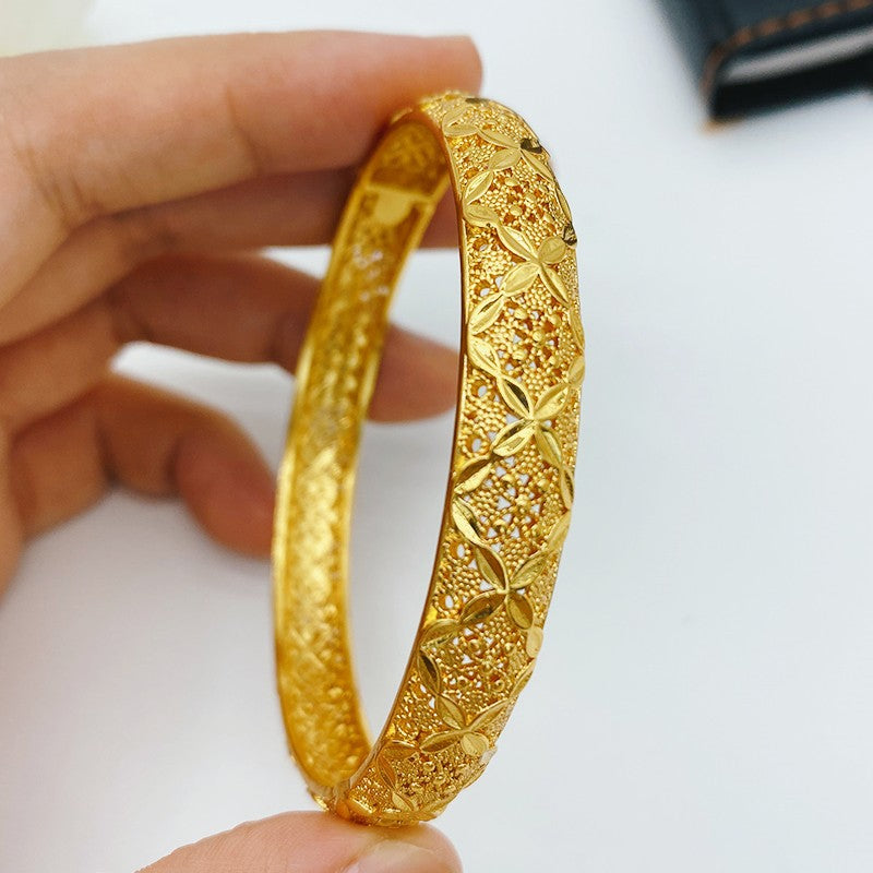 Renevo 24K Gold Middle East Dubai Three-Dimensional Carved Buckle Bracelet Not Easy to Fade Women's Vietnam Placer Gold Bracelet