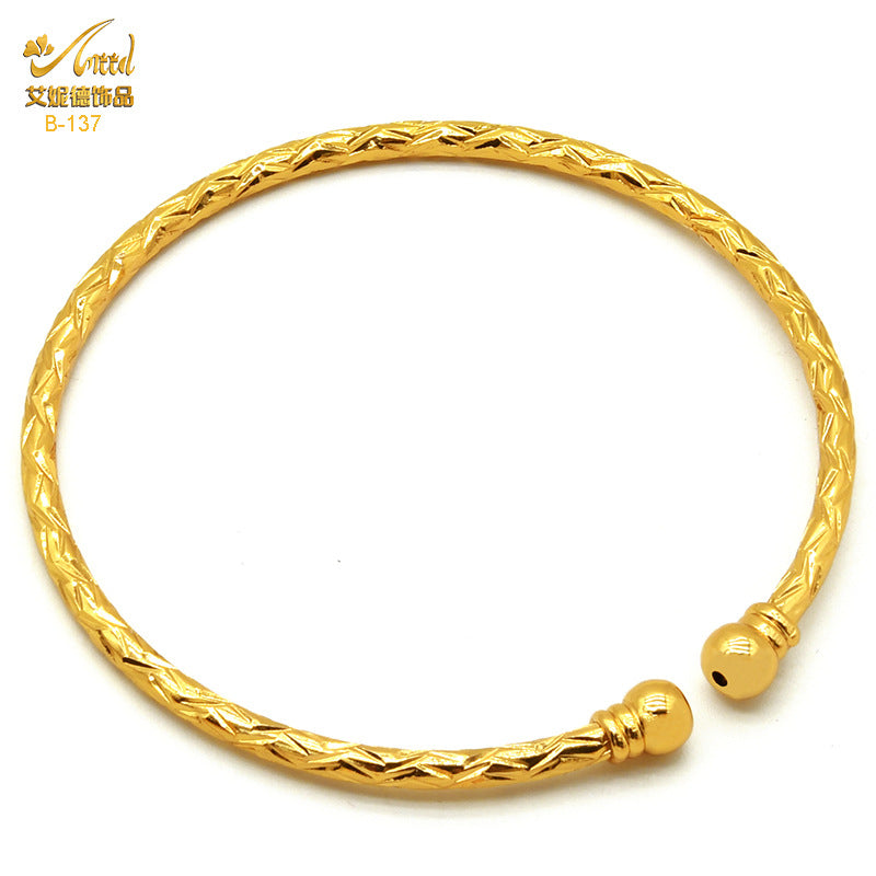 Renevo Dubai 24K Gold Plated Thin Bracelet India Bride Wedding Jewelry Gold Bracelet Middle East Women's Bracelet