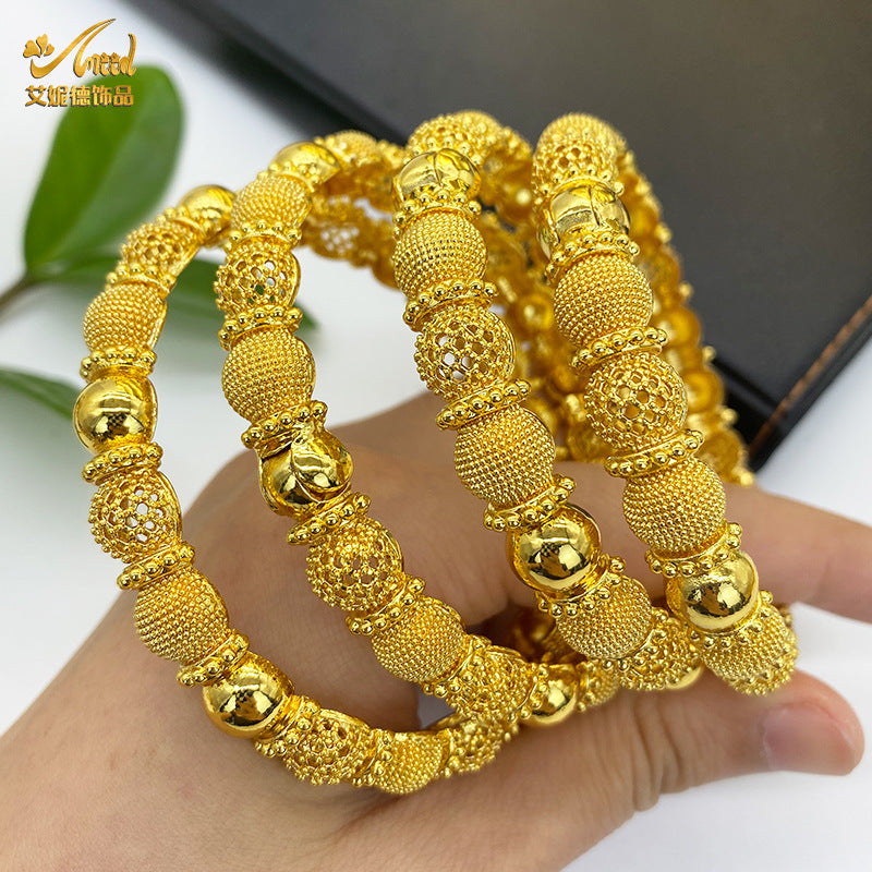 Renevo 24K Gold Plated Bracelet Dubai Wedding India Nigeria Women's Bride Alluvial Gold Bracelet Jewelry