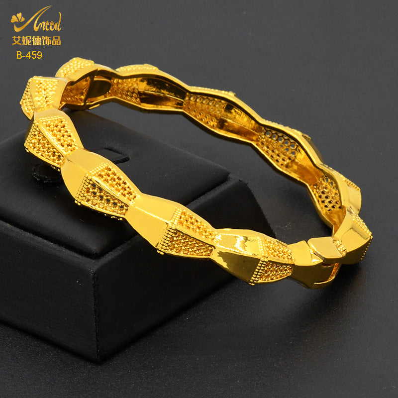 Renevo Hot Selling Women's Alluvial Gold Bracelet Bangles 24K Gold-Plated Hollow Carved Totem Bridal Bracelet