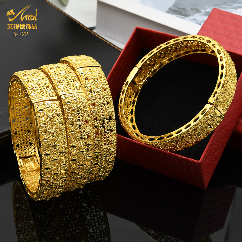 Renevo 24K Dubai Alluvial Gold Bracelet Nigeria Bride Wedding Jewelry Gold Bracelet Women's Banquet Bracelet in Stock