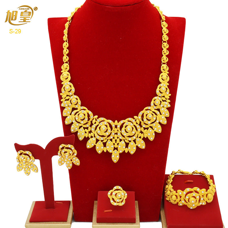 Renevo New 24K Dubai Bride Wedding Jewelry Suit Nigeria Women's Necklace Earring Bracelet Ring Ornament