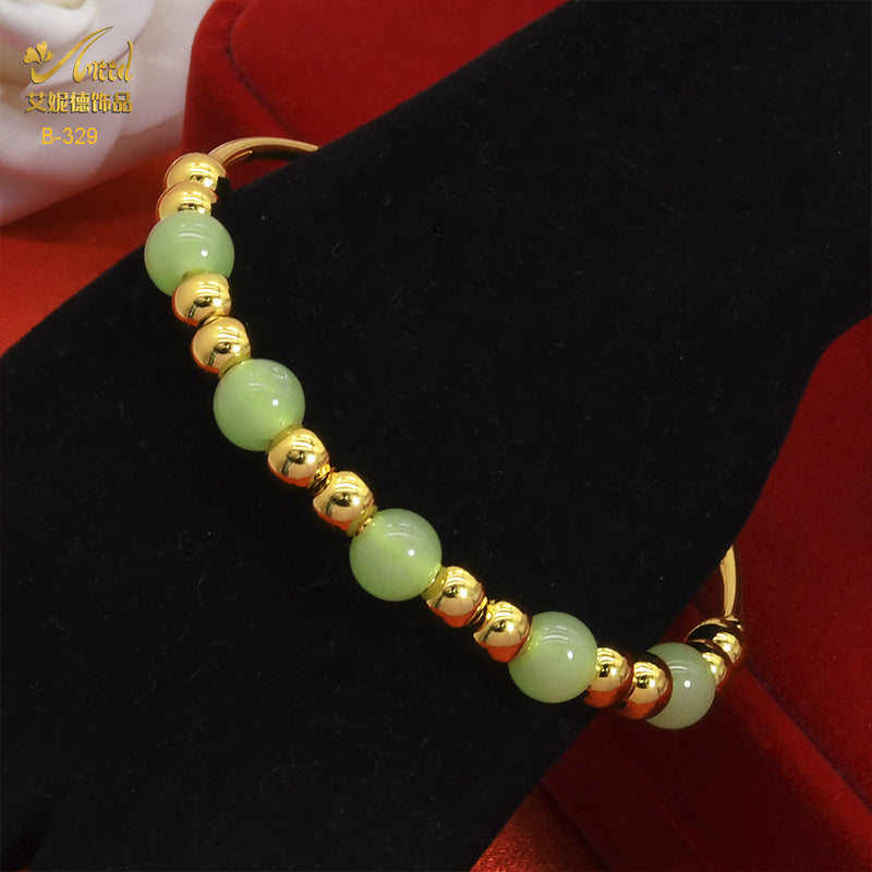 Renevo Vietnam Placer Gold Brass Gold-Plated Bracelet Transfer Beads Push-Pull Agate Stone Bracelet Women's round Beads Bracelet Xiaohongshu