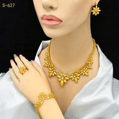 Renevo Nigeria Middle East Bride Gold-Plated Jewelry Suit Flower Exaggerated Long Necklace Ring Bracelet Earrings Four-Piece Set