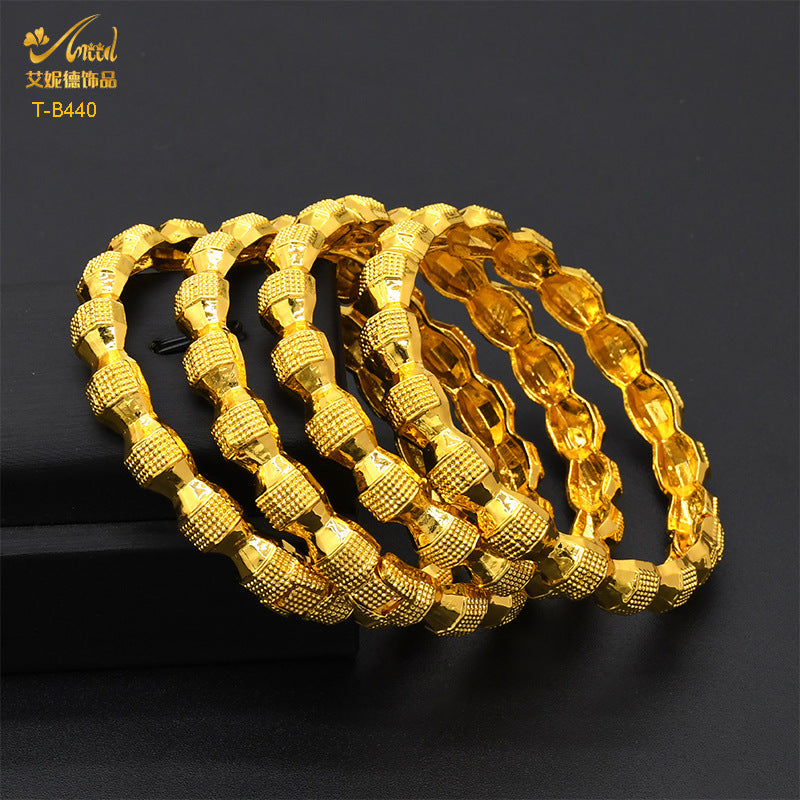 Renevo Dubai Wedding India Nigeria Women's Bride Alluvial Gold Bracelet 24K Gold Plated Bracelet Ornament