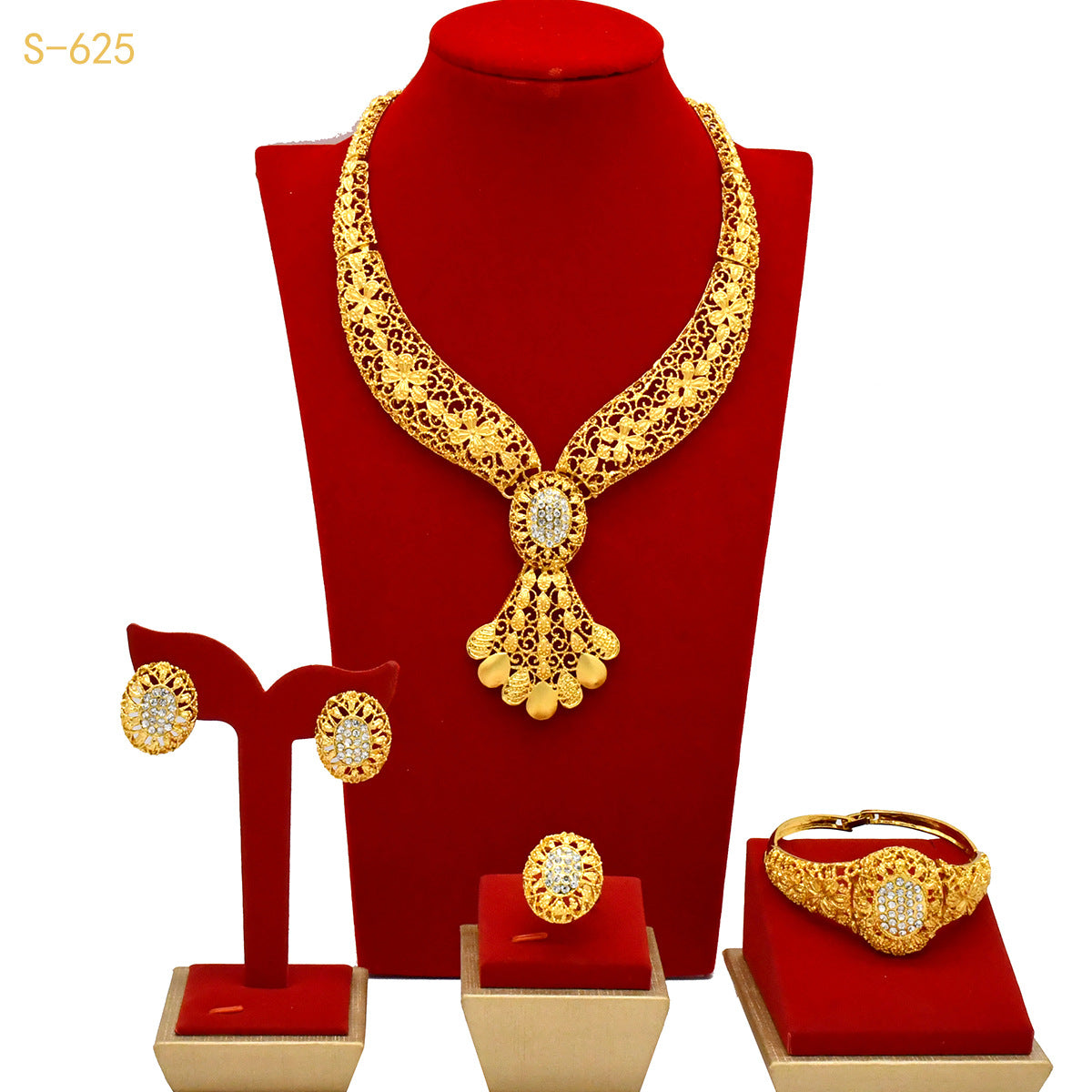 Renevo New 24K Dubai Bride Wedding Jewelry Suit Nigeria Women's Necklace Earring Bracelet Ring Ornament