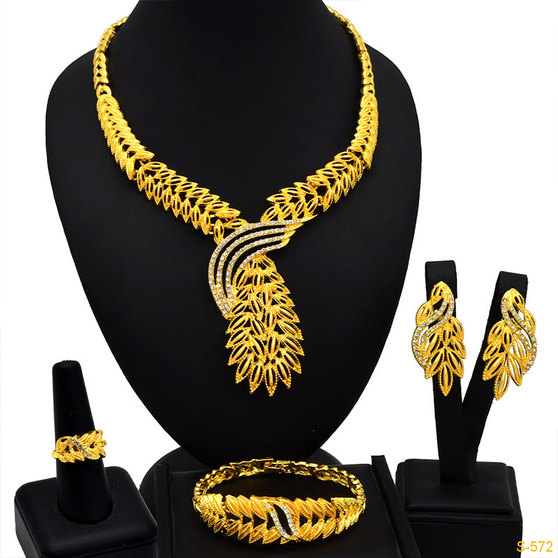 Renevo 24K Dubai Gold Jewelry Suit African Popular Jewelry Earrings Four-Piece Set Factory in Stock