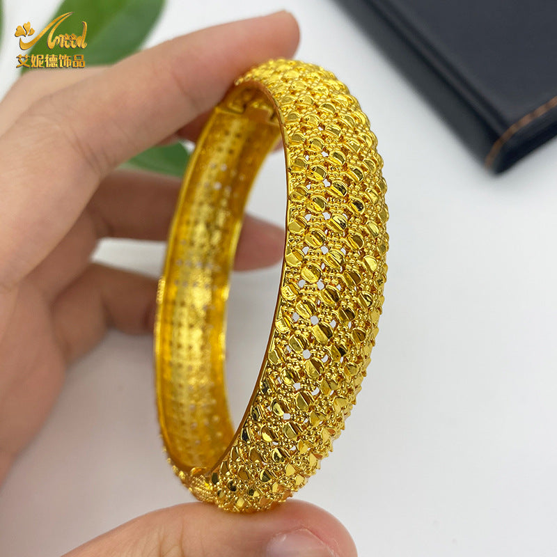 Renevo 24K Gold Plated Bracelet Dubai Wedding India Nigeria Women's Bride Alluvial Gold Bracelet Jewelry