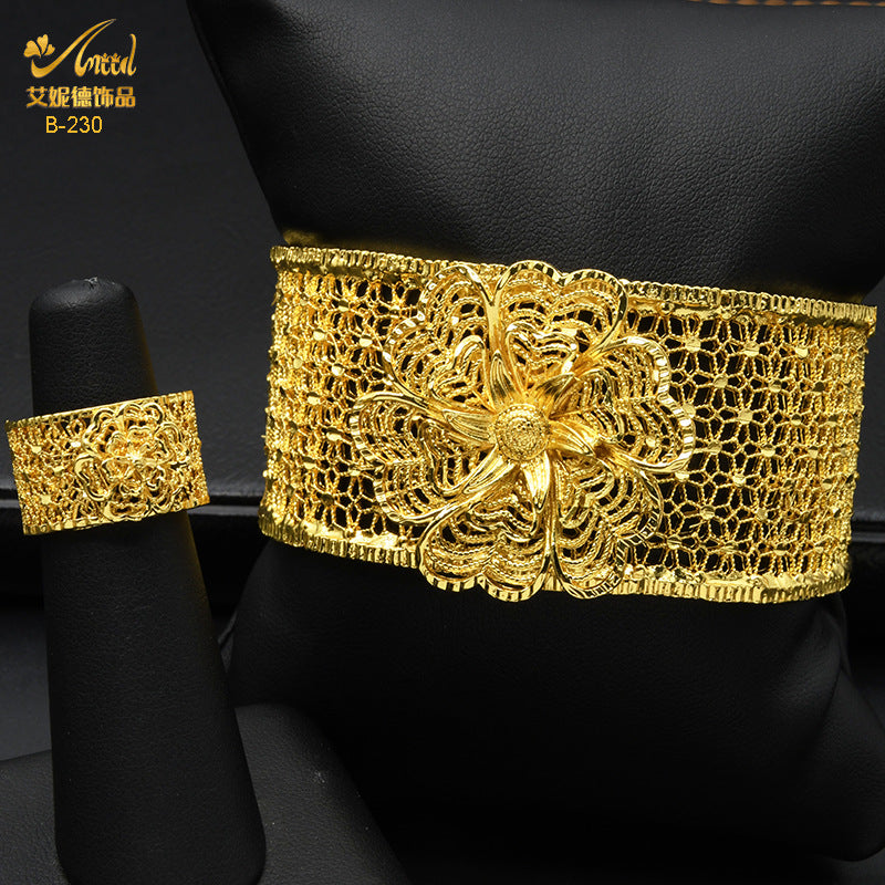 Renevo Middle East Dubai Ornament Gold Plated Bracelet & Ring Set Simple Fashion Banquet Gift in Stock Manufacturer