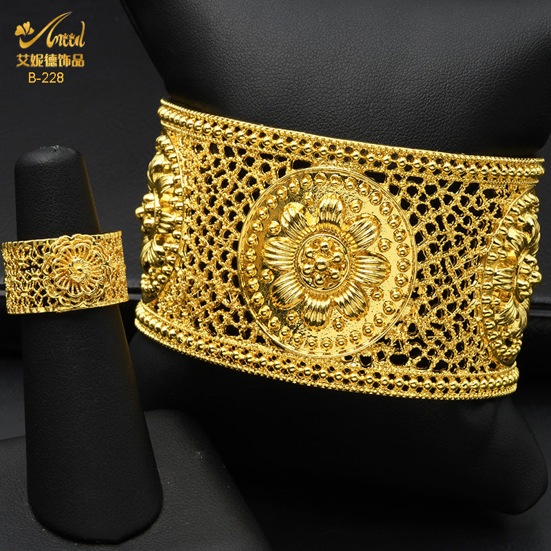 Renevo Middle East Dubai Ornament Gold Plated Bracelet & Ring Set Simple Fashion Banquet Gift in Stock Manufacturer