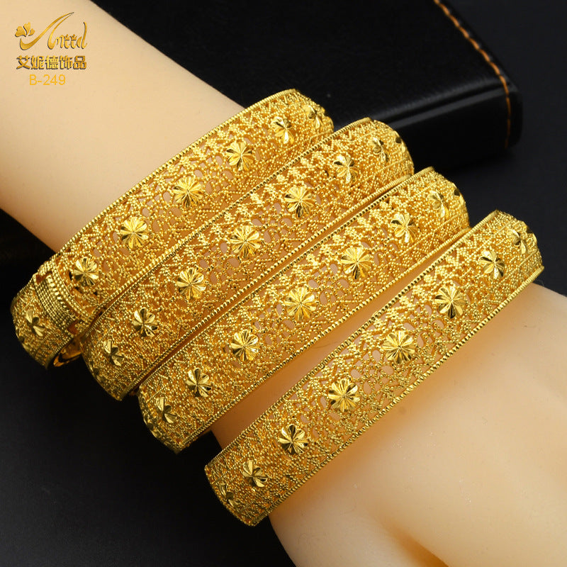 Renevo Middle East Dubai Copper Alloy Bracelet Hot Selling Ladies Alluvial Gold Bracelet Bangles Source in Stock Lot