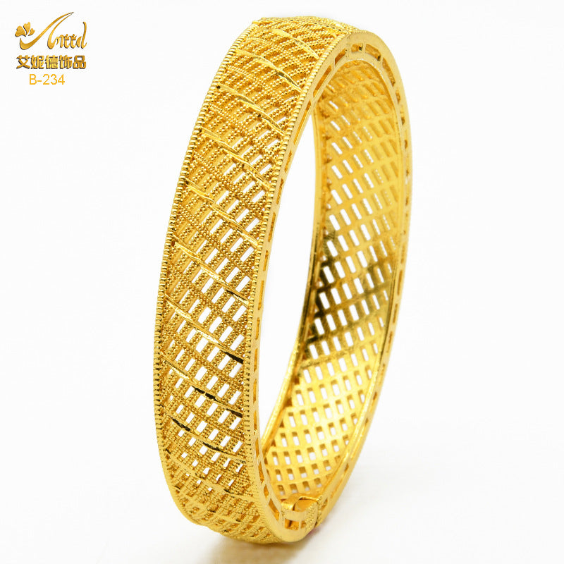 Renevo Hot Selling Women's Alluvial Gold Bracelet Bangles 24K Gold-Plated Hollow Carved Totem Bridal Bracelet