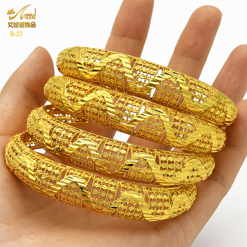 Renevo Middle East Bride 24K Gold-Plated C- Type Hollow Bracelet Small Commodity Popular Alluvial Gold Bracelet in Stock