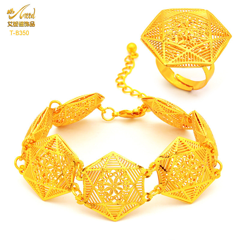 Renevo Ethnic Bracelet + Ring Suit Hot Selling Product 24K Gold-Plated Bracelet Women's Bracelet