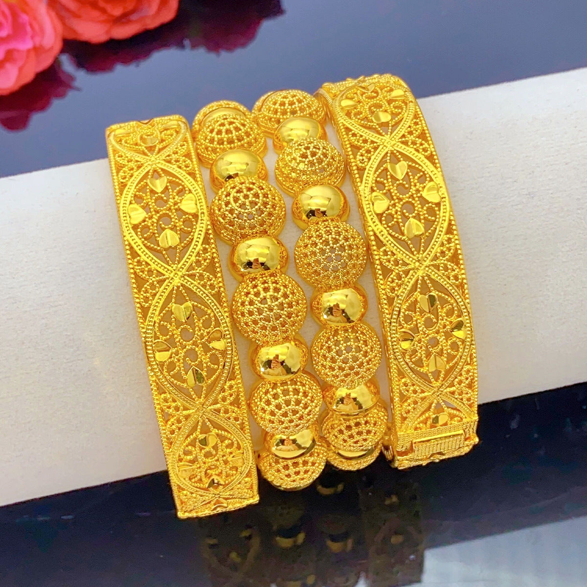 Renevo Dubai 24K Gold Non-Fading Buckle Women's Bracelet Vietnam Placer Gold Bridal Wedding Hollow Bracelet Jewelry Aini