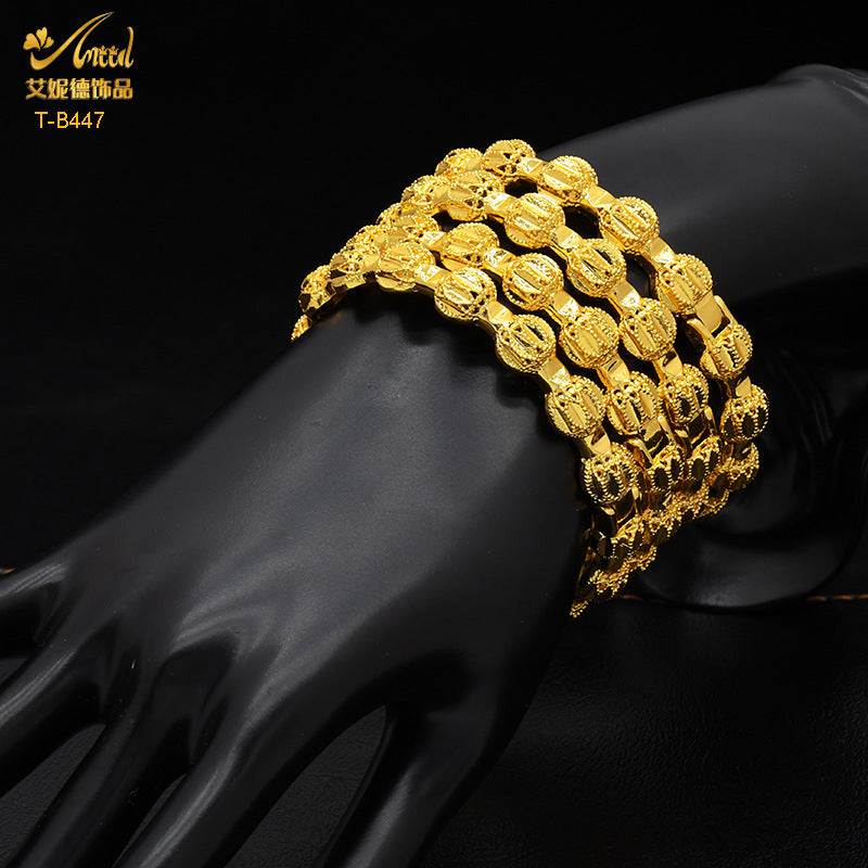 Renevo Hot Selling Bride 24K Gold-Plated Hollow Open-Ended Bracelet Son Ethiopian Women's Alluvial Gold Bracelet Ornament