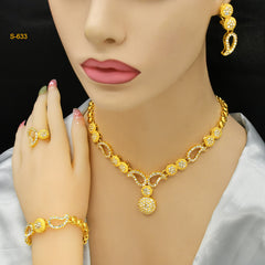 Renevo 24K Jewelry Set Necklace Earring Bracelet Ring Hot Sale Indian Bride Ornament Suit Manufacturer