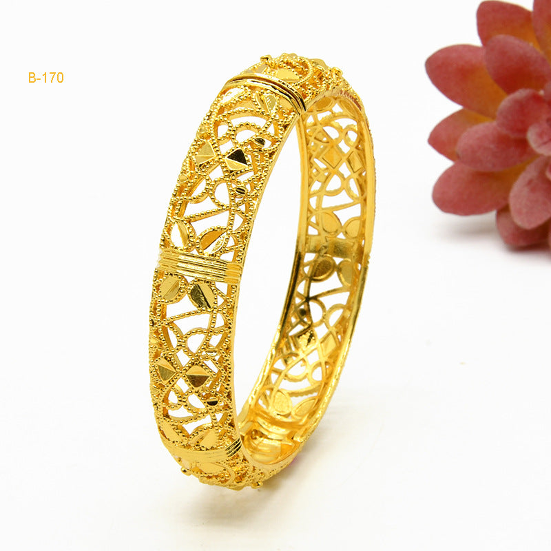 Renevo Hot Selling Alloy Gold Plated Bracelet Dubai Bride Indian Affordable Luxury Style Women's Wedding Alluvial Gold Bracelet Ornament