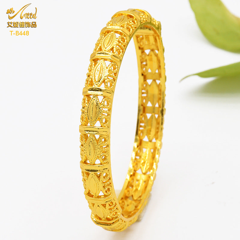 Renevo Dubai Wedding India Nigeria Women's Bride Alluvial Gold Bracelet 24K Gold Plated Bracelet Ornament