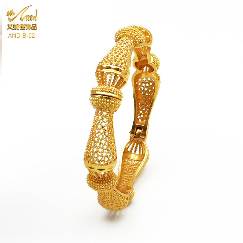 Renevo 24K Gold-Plated Dubai Bridal Pattern Bracelet Saudi Nigeria Women's Banquet Alluvial Gold Bracelet in Stock