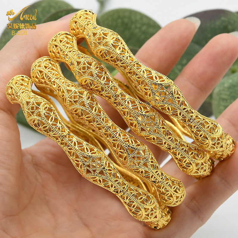 Renevo Dubai 24K Gold Plated Bracelet India Bride Wedding Jewelry Gold Bracelet Middle East Women's Bracelet