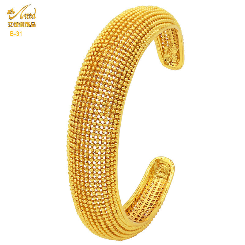 Renevo Hot Selling Women's Alluvial Gold Bracelet Bangles 24K Gold-Plated Hollow Carved Totem Bridal Bracelet