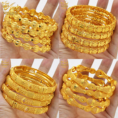 Renevo Hot Selling Bride 24K Gold-Plated Hollow Open-Ended Bracelet Son Ethiopian Women's Alluvial Gold Bracelet Ornament