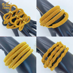 Renevo Fashion New Gold-Plated Twist Coil Open-Ended Bracelet Middle East Bride Wedding Women's Alluvial Gold Bracelet Hot Sale