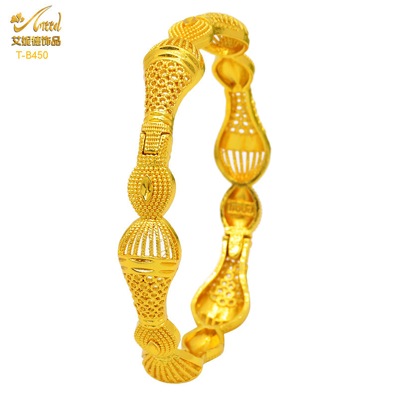 Renevo Hot Selling Women's Alluvial Gold Bracelet Bangles 24K Gold-Plated Hollow Carved Totem Bridal Bracelet