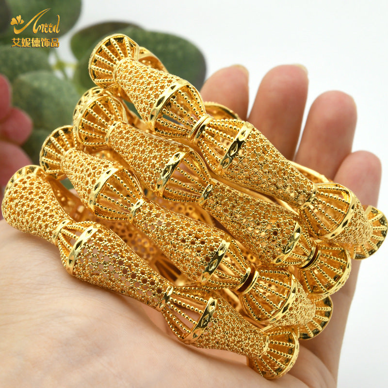 Renevo Hot Selling Alloy Gold Plated Bracelet Dubai Bride Indian Affordable Luxury Style Women's Wedding Alluvial Gold Bracelet Ornament