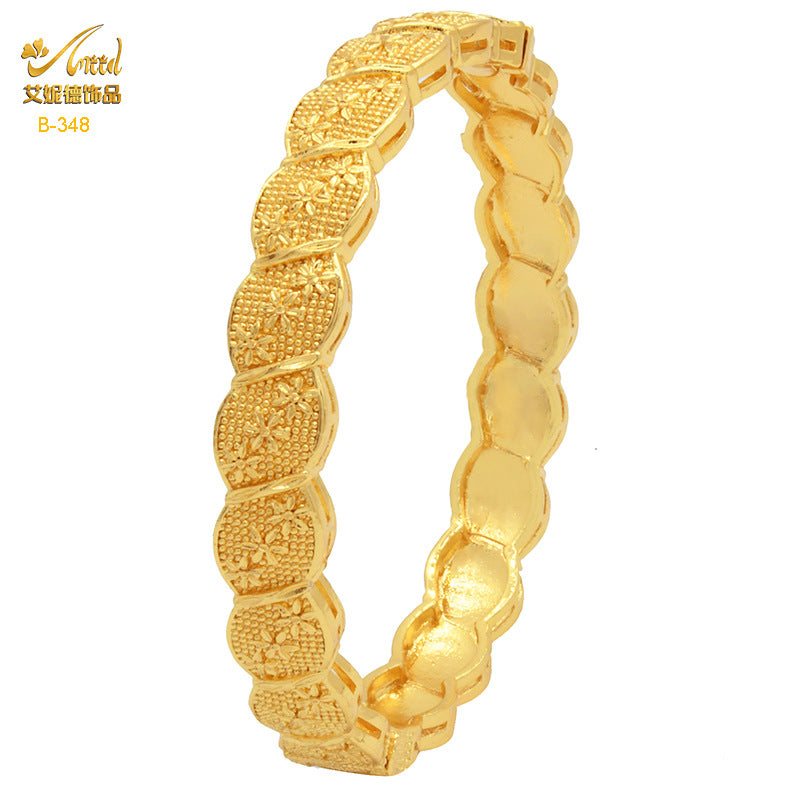 Renevo Hot Selling Alloy Gold Plated Bracelet Dubai Bride Indian Affordable Luxury Style Women's Wedding Alluvial Gold Bracelet Ornament