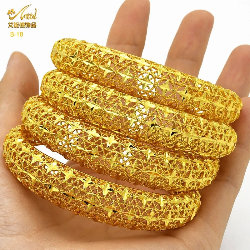 Renevo Middle East Bride 24K Gold-Plated C- Type Hollow Bracelet Small Commodity Popular Alluvial Gold Bracelet in Stock