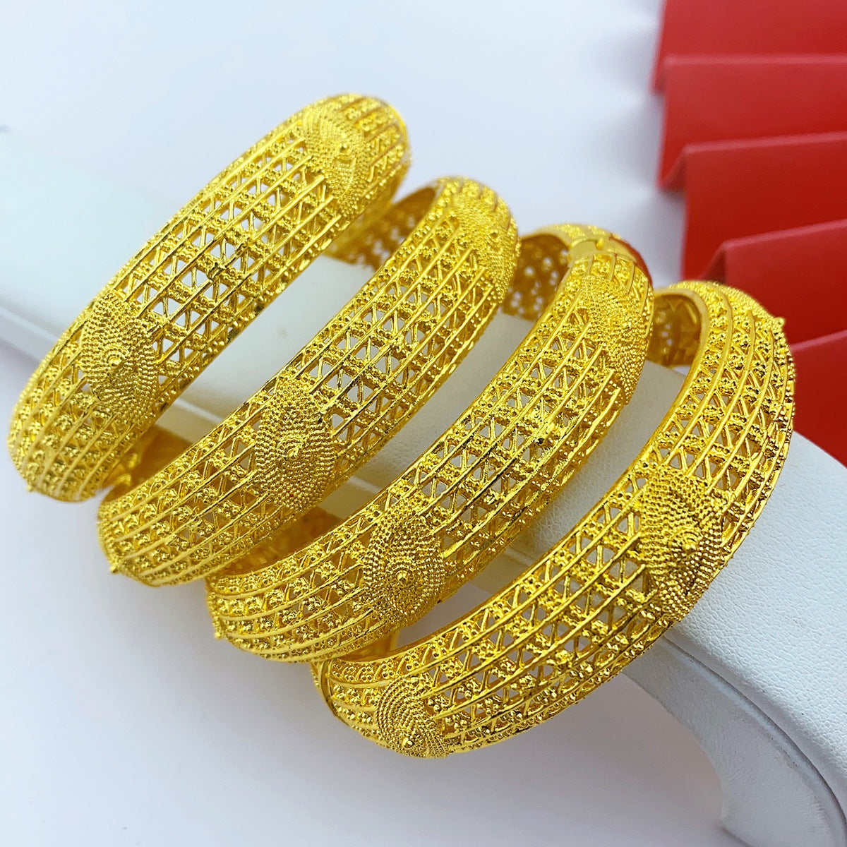 Renevo 24K Gold Middle East Dubai Three-Dimensional Carved Buckle Bracelet Not Easy to Fade Women's Vietnam Placer Gold Bracelet